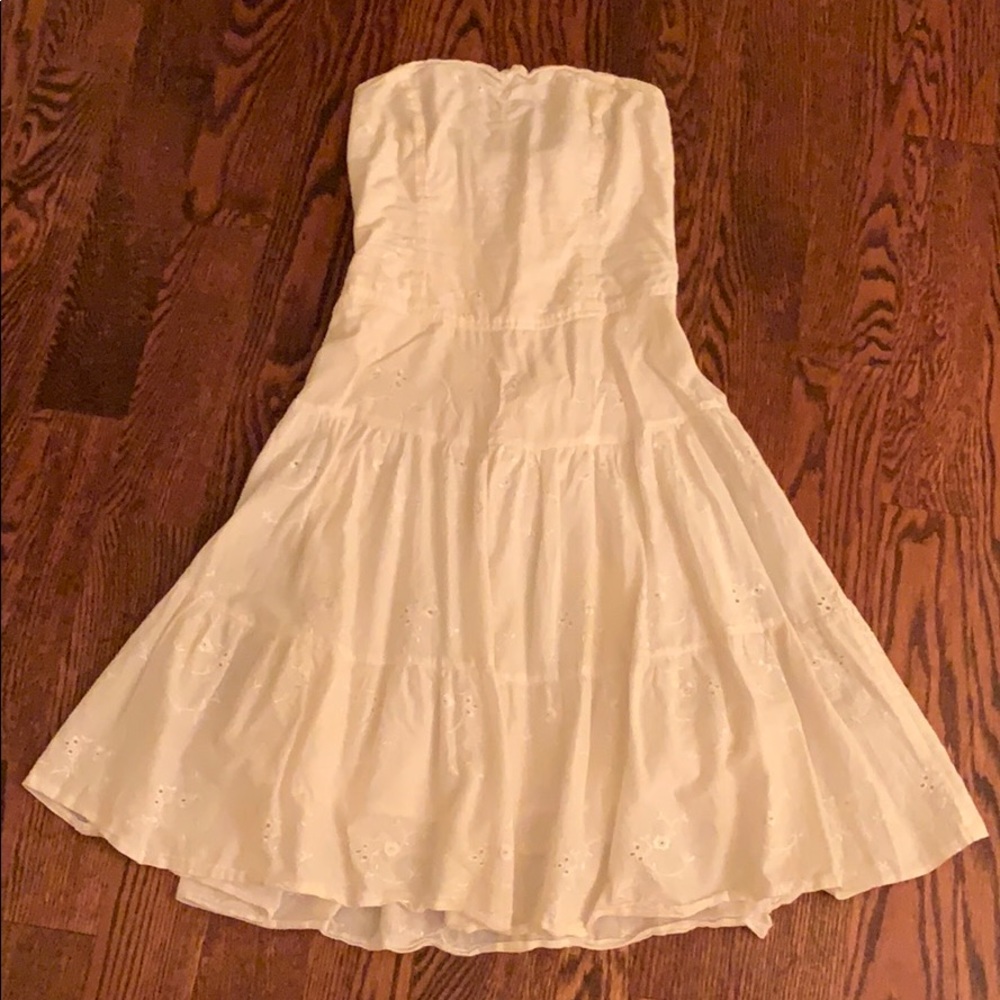 White eyelet strapless summer dress